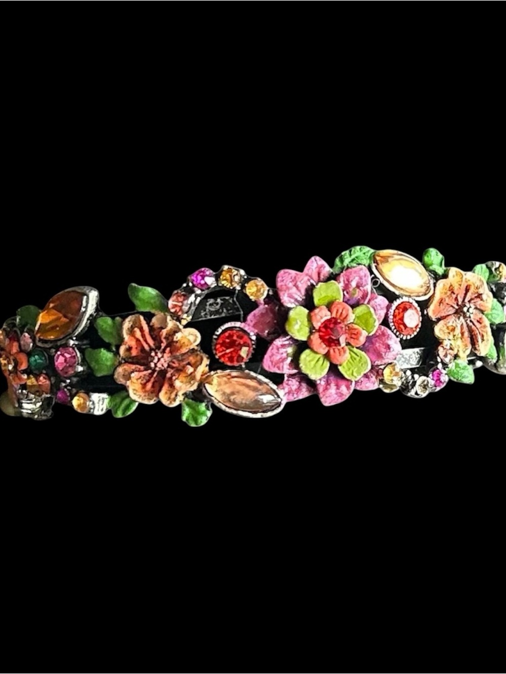 Vintage Style Metal Floral & Rhinestone Cuff